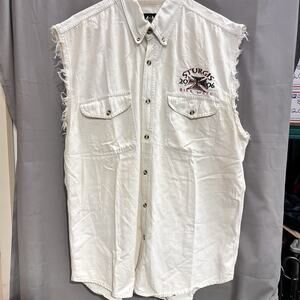 Sturgis 2006 Bike Week cut-off denim vest in White Size XL Y2K Vintage BR2134
